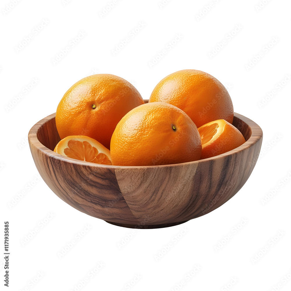 Ripe Oranges in Wooden Bowl Isolated on Transparent Background Ripe Oranges in Wooden Bowl Isolated on Transparent Background