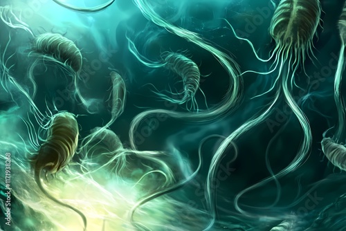 Swirling Colony of Flagellated Microorganisms Wallpaper and Background photo