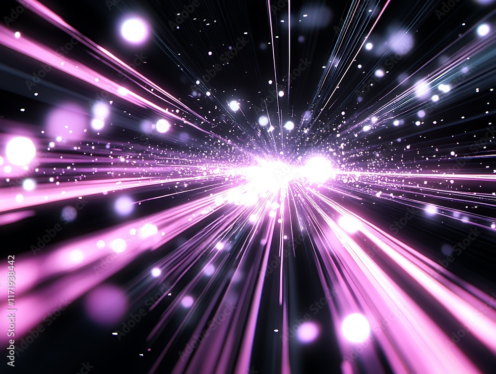 Fototapeta premium Abstract Purple Light Rays Burst With Sparkling Particles