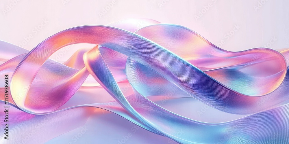 Futuristic Abstract Composition with Iridescent Ribbons and Pastel Colors in 3D Render Futuristic Abstract Composition with Iridescent Ribbons and Pastel Colors in 3D Render