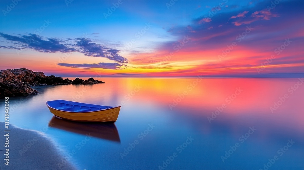 custom made wallpaper toronto digital[Soothing textures Flowing Smooth Inviting] Serene Sunset Reflections Calm Water and Tranquil Boat Scene with Gradual Color Shift