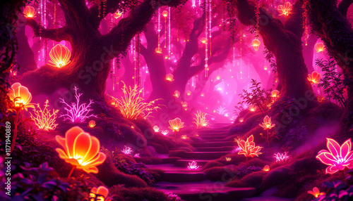 Enchanted Pink Forest Path: A Digital Fantasy Landscape