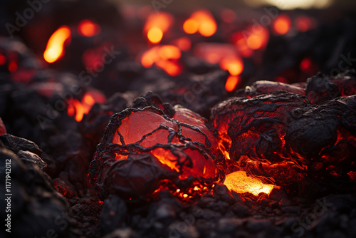 realistics celebration highlights fiery nature of lava, displaying its molten rock, glowing streams, and its primal and devastating force photo