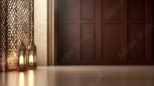 Elegant lanterns beside a wooden wall, creating a serene atmosphere.