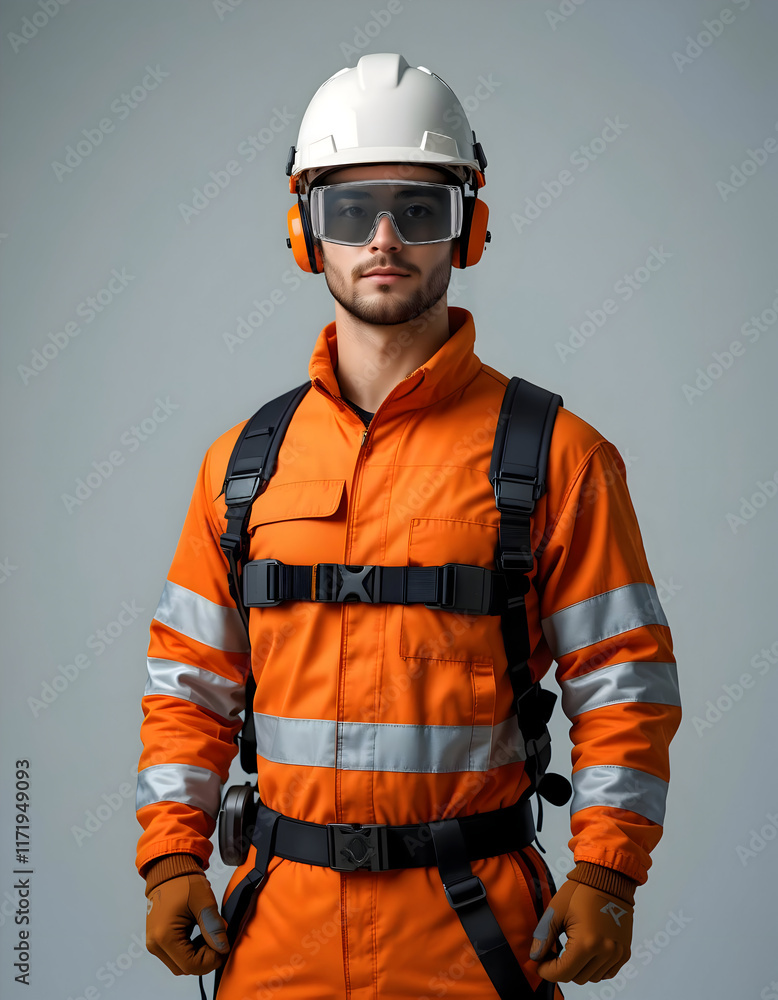 Fototapeta premium Portrait of a Construction Worker in Orange Safety Gear