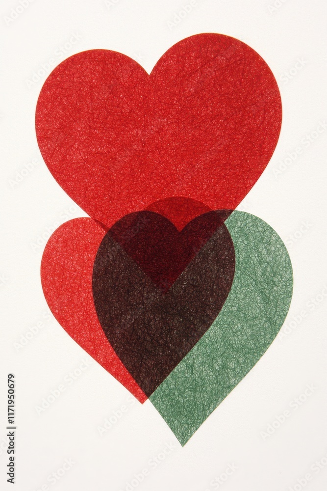 Fototapeta premium Two vibrant felt hearts rest on a soft white surface, symbolizing love and connection, ready to celebrate the magic of Valentine's Day.