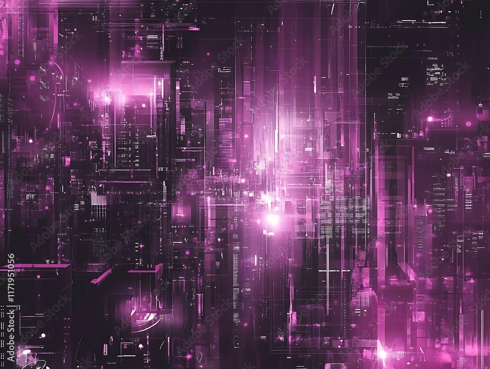 Abstract Digital Cityscape Glowing Purple Hues Abstract Digital Cityscape Glowing Purple Hues