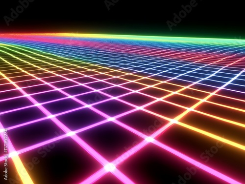 Rainbow Grid Neon Lights Abstract Background Design photo