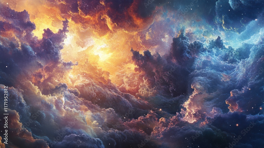 Cosmic Nebula Cloudscape: Fiery, Dreamlike Space Scene Cosmic Nebula Cloudscape: Fiery, Dreamlike Space Scene