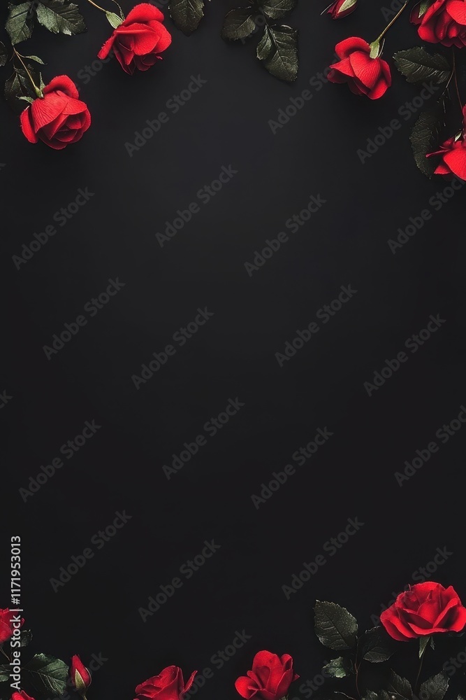 A stunning circle of lush red roses blooms vibrantly against a sleek black backdrop, embodying love and romance for the perfect Valentine's Day celebration. A stunning circle of lush red roses blooms vibrantly against a sleek black backdrop, embodying love and romance for the perfect Valentine's Day celebration.