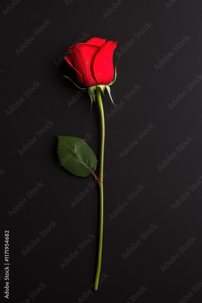 A striking red rose stands alone against a deep black backdrop, symbolizing love and passion, perfect for a romantic Valentine's Day gesture. A striking red rose stands alone against a deep black backdrop, symbolizing love and passion, perfect for a romantic Valentine's Day gesture.