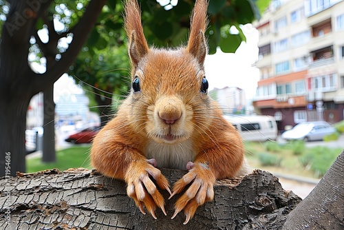 Curious squirrel exploring urban environment city park animal photography daytime close-up nature's intrigue photo