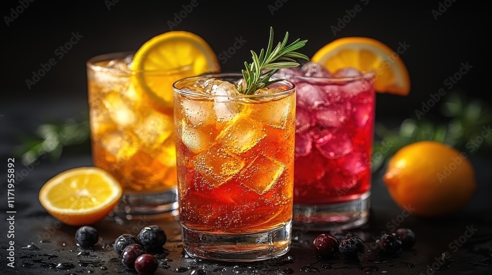 Refreshing beverage selection bar setting food photography elegant environment close-up view drink presentation Refreshing beverage selection bar setting food photography elegant environment close-up view drink presentation