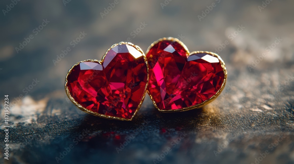 A dazzling pair of red heart-shaped earrings gleams against a sleek black surface, symbolizing love and romance for Valentine's Day. A dazzling pair of red heart-shaped earrings gleams against a sleek black surface, symbolizing love and romance for Valentine's Day.