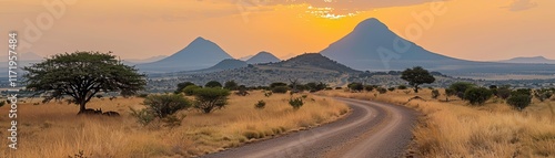 Sunset over majestic mountains scenic roadview nature photography tranquil landscape wide angle natural beauty photo