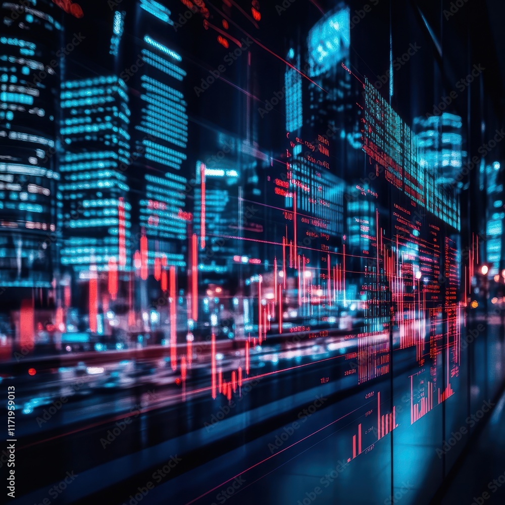 A futuristic cityscape with digital data overlays, representing technology and finance. A futuristic cityscape with digital data overlays, representing technology and finance.