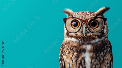 an owl with glasses, colorful background photo