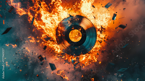 Burning cd, abstract explosion. concept of data loss, destruction, and digital oblivion. Oblivian. Illustration