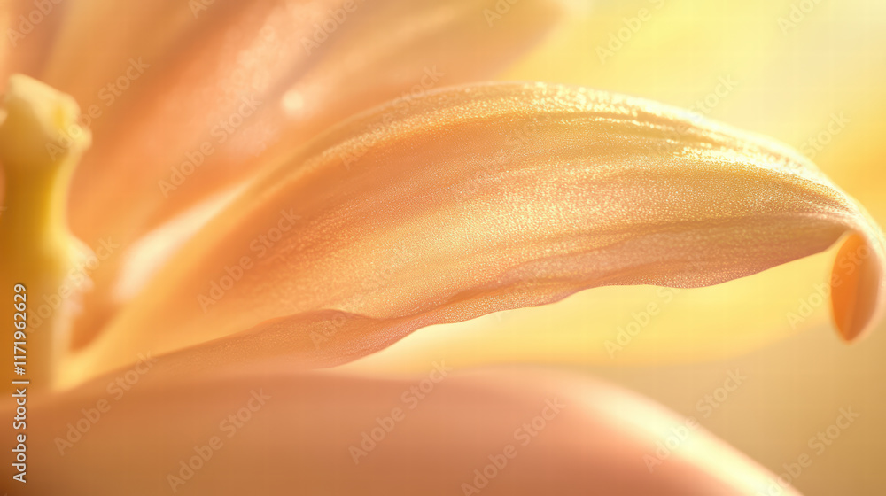 Delicate close up of soft peach flower petal with dreamy lighting, showcasing its smooth texture and gentle curves, evoking sense of tranquility and beauty Delicate close up of soft peach flower petal with dreamy lighting, showcasing its smooth texture and gentle curves, evoking sense of tranquility and beauty
