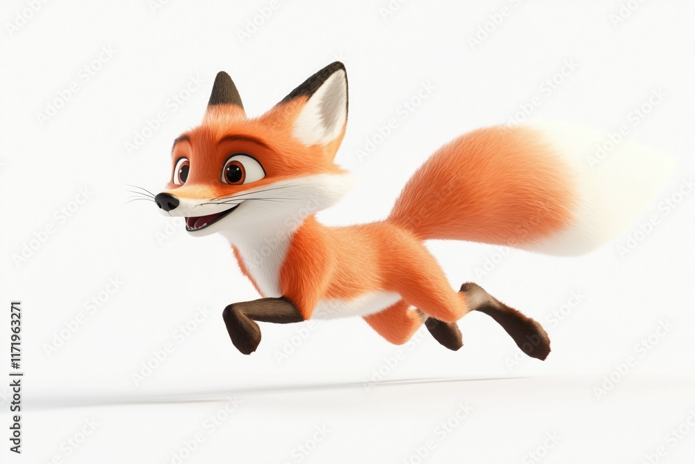 Fototapeta premium 3D Cartoon Fox Running on light background.