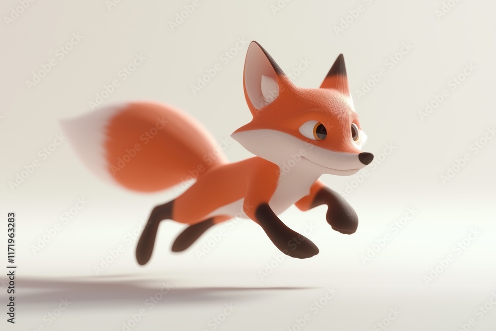Obraz premium 3D Cartoon Fox Running on light background.