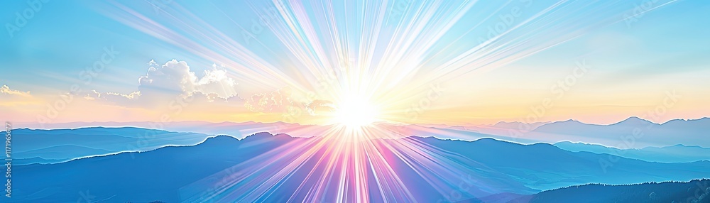 Obraz premium Morning sunrise over mountains nature landscape vibrant sky serene environment expansive view tranquility concept