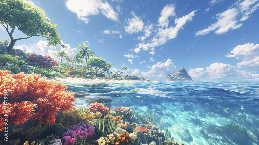 Idyllic marine environment with vibrant coral reefs and clear water Idyllic marine environment with vibrant coral reefs and clear water