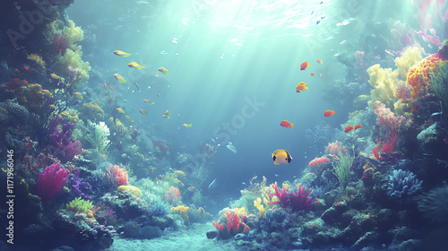 Wallpaper Mural Vibrant underwater scene with colorful coral reefs and diverse fish Torontodigital.ca