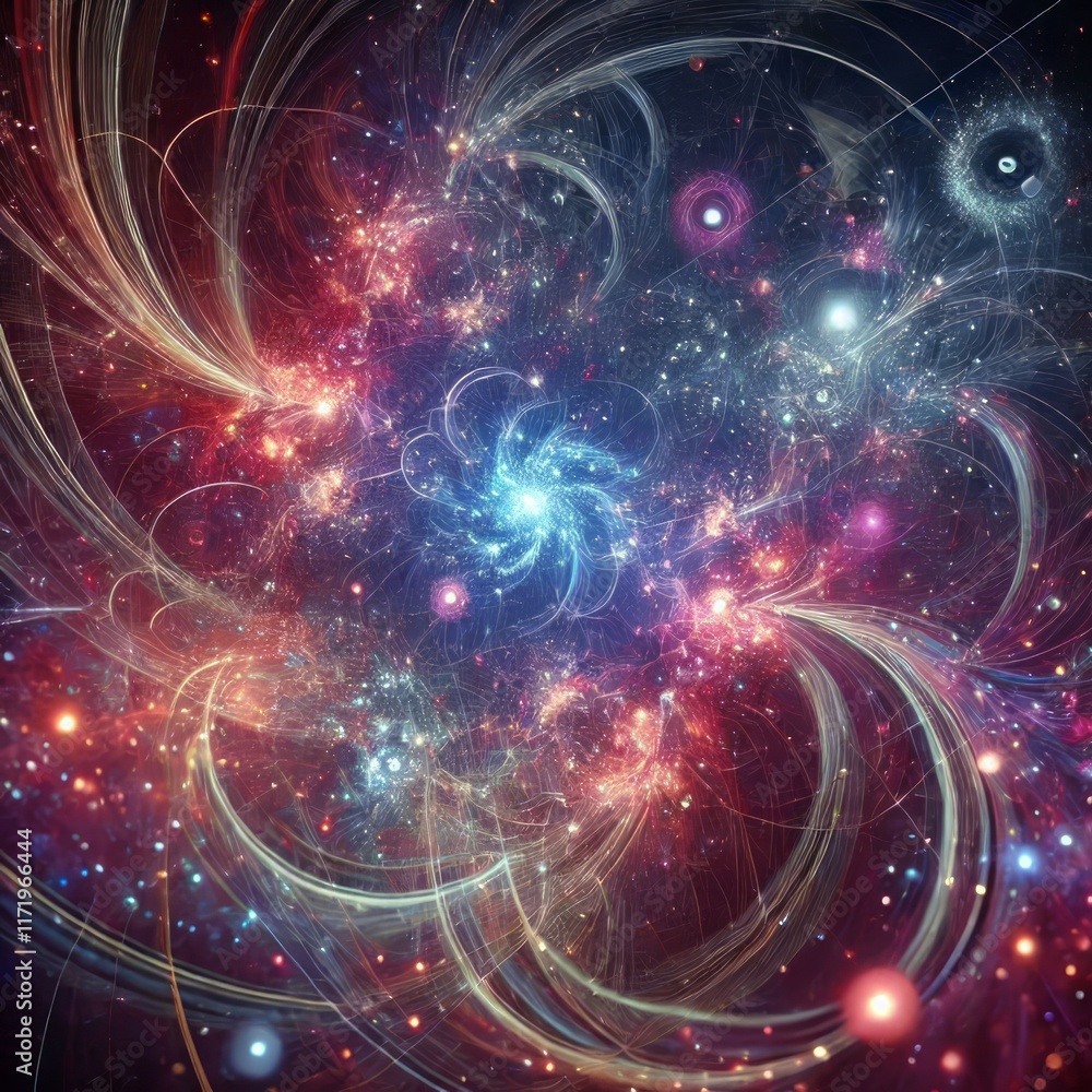 Neon Fractal Patterns Against a Space Background Neon Fractal Patterns Against a Space Background