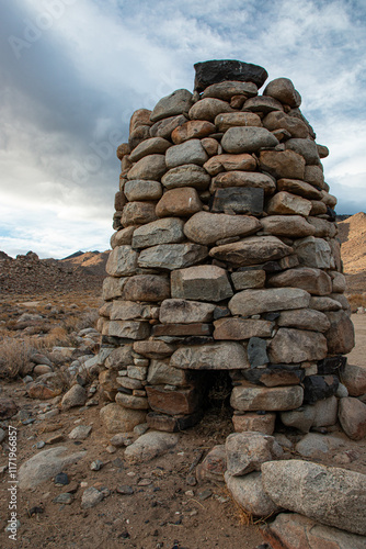 Rock Stack Smelter. A round rock stack smelter used to extract minerals from ore. Located in the ghost town site of White Mountain City, CA.