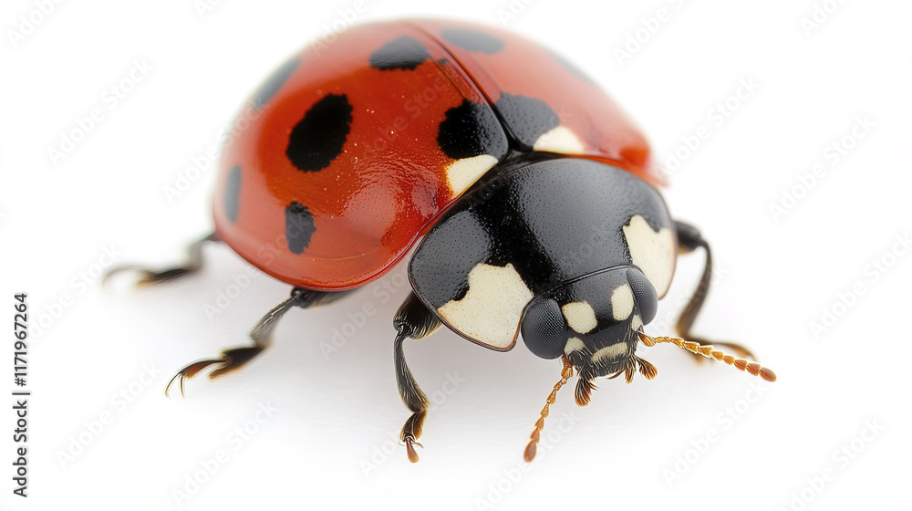 Close up of tiny ladybug with vibrant red and black colors Close up of tiny ladybug with vibrant red and black colors