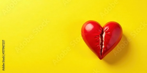 Wallpaper Mural A Vivid Red Heart Shattered Against a Sunny Yellow Background, Symbolizing Broken Promises and Lost Love Torontodigital.ca