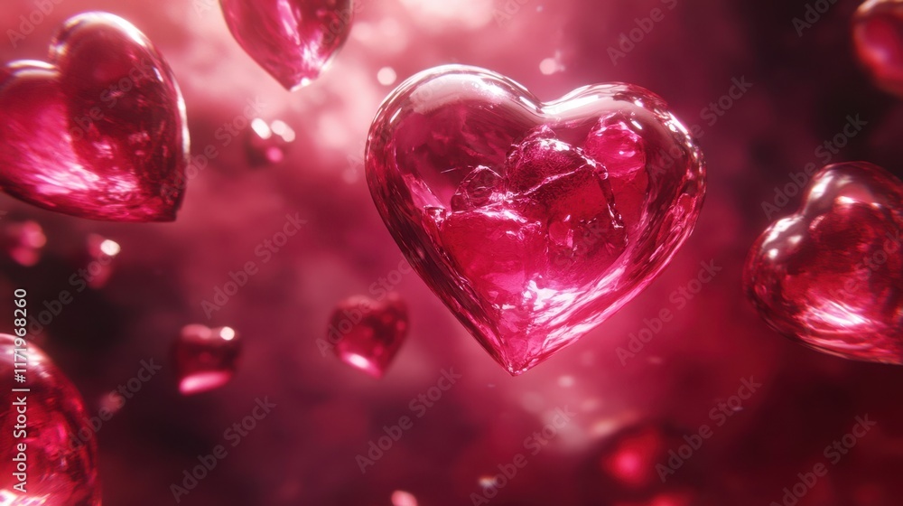 A luminous pink crystal heart radiates love, encircled by delicate smaller hearts that evoke the spirit of Valentine's Day enchantment. A luminous pink crystal heart radiates love, encircled by delicate smaller hearts that evoke the spirit of Valentine's Day enchantment.