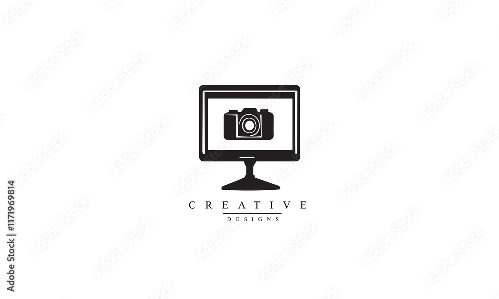 Portable camera monitor vector icon black logo white background Portable camera monitor vector icon black logo white background