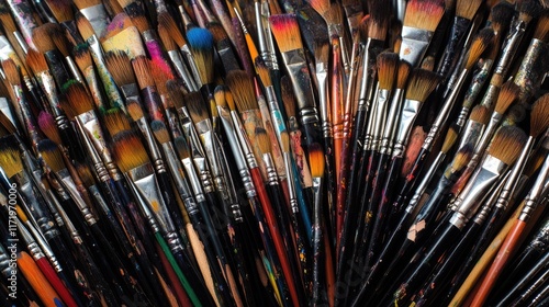 A Colorful Array of Art Paint Brushes for Creative Projects photo