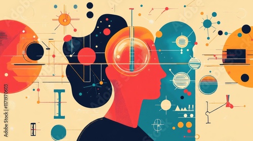 Abstract illustration of a person immersed in scientific exploration