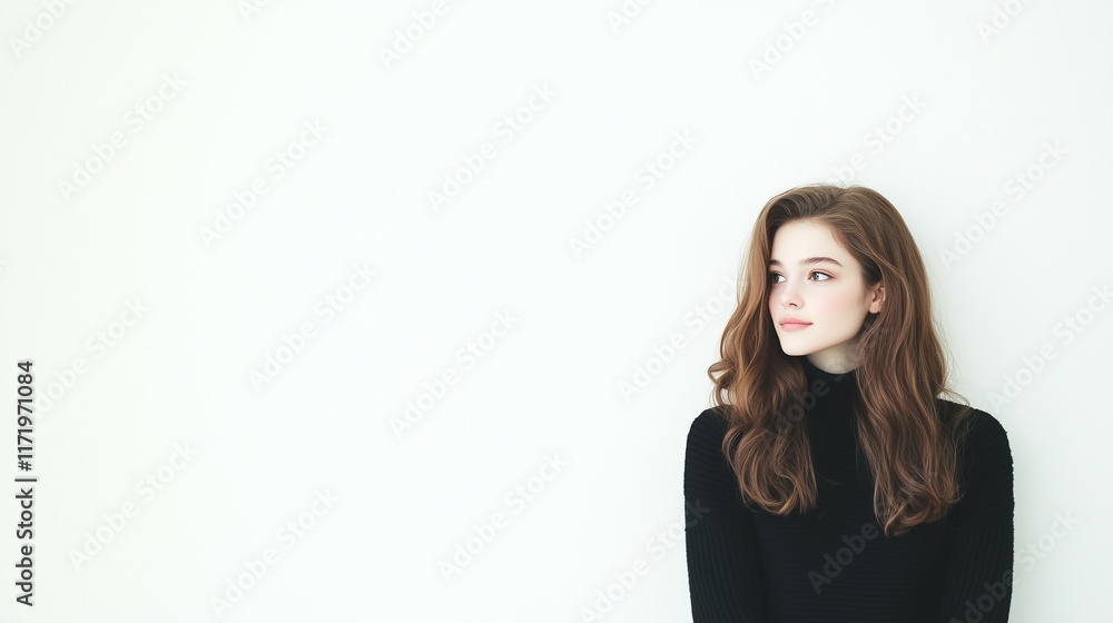 Minimalist Portrait of a Woman with Wavy Brown Hair Minimalist Portrait of a Woman with Wavy Brown Hair
