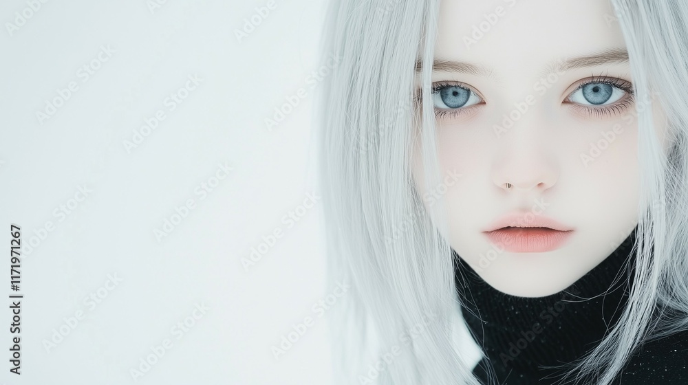 Close-Up Portrait of a Woman with Pale Blonde Hair and Blue Eyes Close-Up Portrait of a Woman with Pale Blonde Hair and Blue Eyes