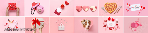 Festive collection for Valentines day on pink background