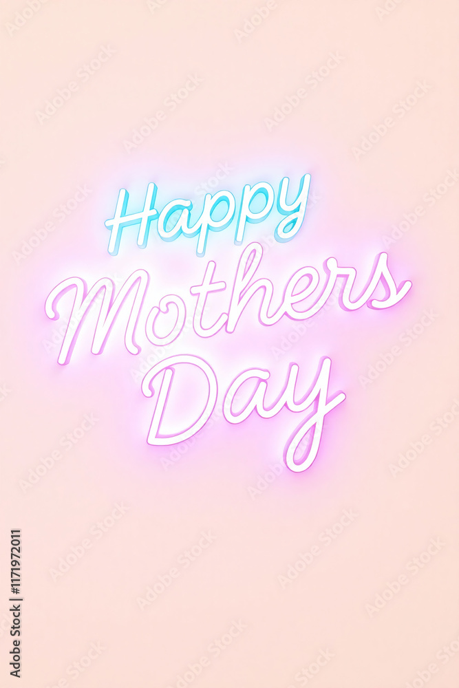 AI generative. 3d text effect neon glow pink of happy mothers day on light background. Set 15 AI generative. 3d text effect neon glow pink of happy mothers day on light background. Set 15