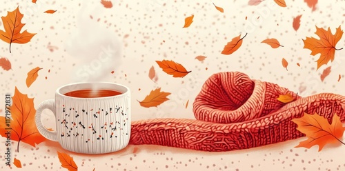 Autumnal Tea Cozy Warmth and Falling Leaves photo