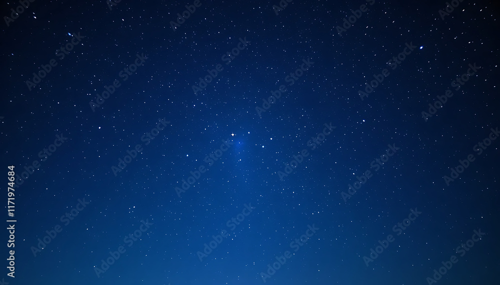 Naklejka premium Starry sky background, blue night sky full of stars, glowing stars in the dark space, starry background, dark night, stars in the distance, starlight, dark background with a blue glow, night sky. 
