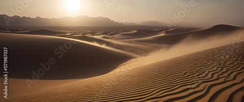 Patterns created by windblown sand on a desert landscape