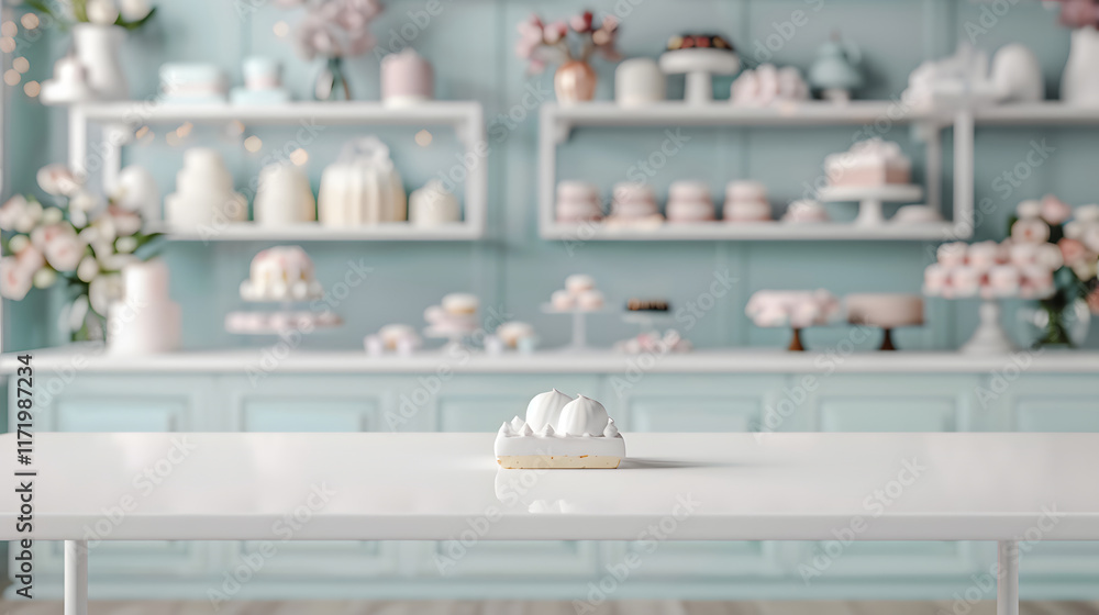 White Pastry on Table in Bakery Setting White Pastry on Table in Bakery Setting