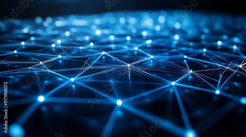 Abstract Blue Network Connecting Illuminated Nodes