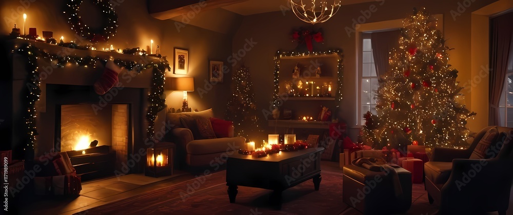 Richly decorated Christmas scenes with cozy inviting surroundings Richly decorated Christmas scenes with cozy inviting surroundings