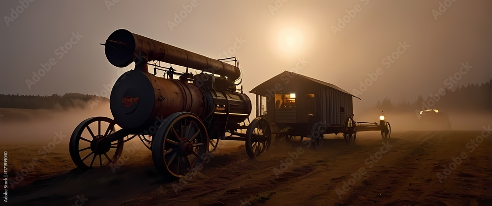 Fototapeta premium Rusty old farm equipment adding character to landscapes with rich history