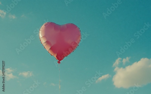 Wallpaper Mural Pink heart-shaped balloon floats in a clear blue sky with fluffy white clouds. Torontodigital.ca