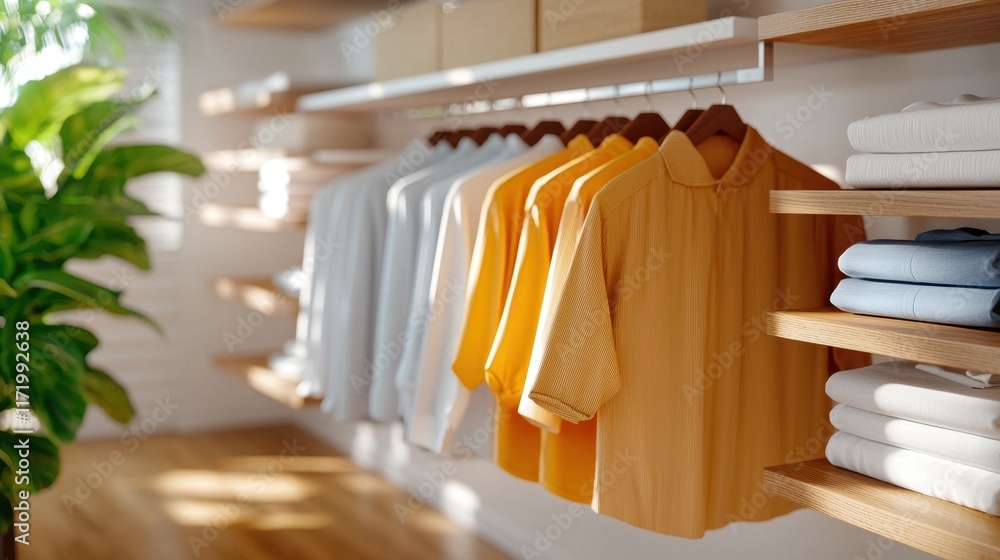 The neatly organized white closet boasts rows of shelves lined with perfectly folded clothes, creating an effortlessly chic and streamlined appearance. The neatly organized white closet boasts rows of shelves lined with perfectly folded clothes, creating an effortlessly chic and streamlined appearance.