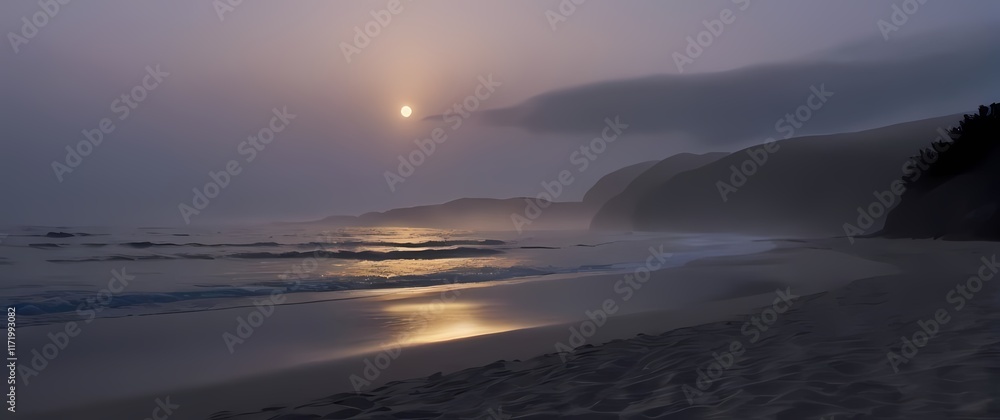 Fototapeta premium Stillness of a quiet beach at twilight capturing serenity and peace